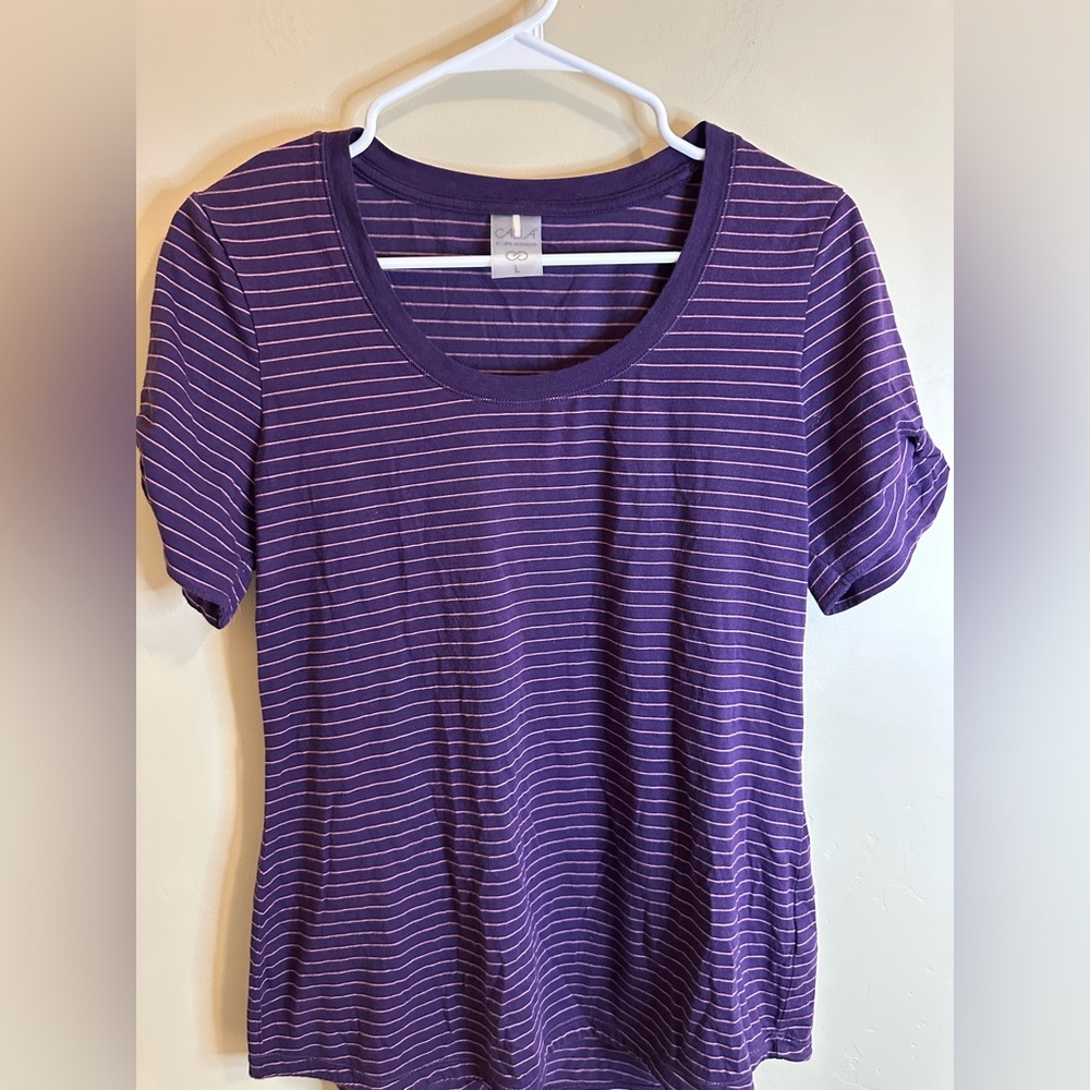 CALIA Purple Striped Short Sleeve Tee • Women’s Large • P2P 19”